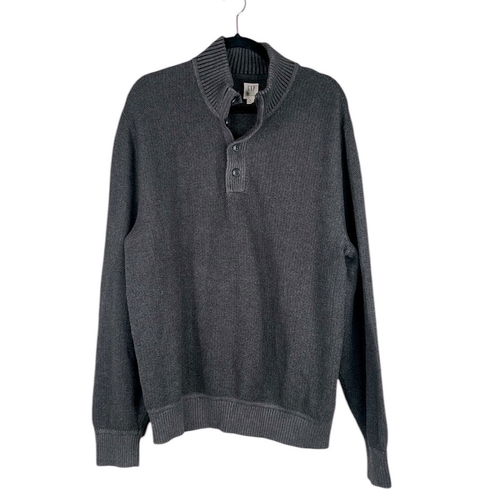 GAP Men's Charcoal Gray Henley Long Sleeve Knit Comfy Cozy Sweater Size XL